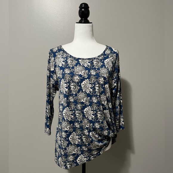 Haggar Clothing Petite 3/4 Sleeve Boatneck Tee Floral Print Stretch - Picture 1 of 11